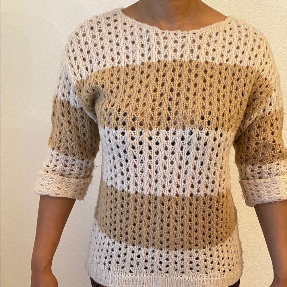 JJ Basics Women’s Beige Cuff Sleeve Open-Knit Sweater - Size Small